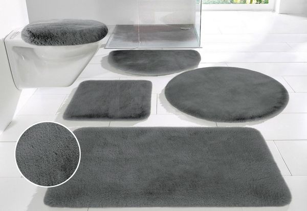 OTTO home Badematte Rabbit Badematten, Badvorleger, Badezimmer Teppich, Höhe 30 mm, rutschhemmend beschichtet, fußbodenheizungsgeeignet, schnell trocknend, strapazierfähig, Polyester, rund, Kaninchenfell-Haptik, Badteppich, rechteckig, rund & als 3-tlg...