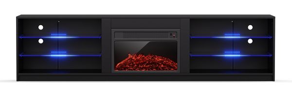 blumfeldt Lowboard Perth Medium Lowboard 160 fireplace, Fernsehschrank Schwarz TV-Schrank 3 Schubladen 160 x 30 x 40 cm(BxHxT)