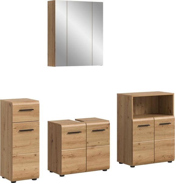 welltime Badmöbel-Set FLORENZ, TOPSELLER!, 4-teilige Badkombination, hochwertige MDF-Front, (Set, 4-St, Unterschrank, Waschbeckenunterschrank, Spiegelschrank, Midischrank), Bad-Kombination, Bad-Möbel, Badezimmer, Kombination, Kombi