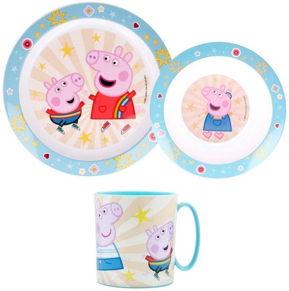 Peppa Pig Kindergeschirr-Set Peppa Wutz Kinder Geschirr-Set 3 teilig (3-tlg), 1 Personen, Kuststoff, Becher Teller Schüssel - Molly George