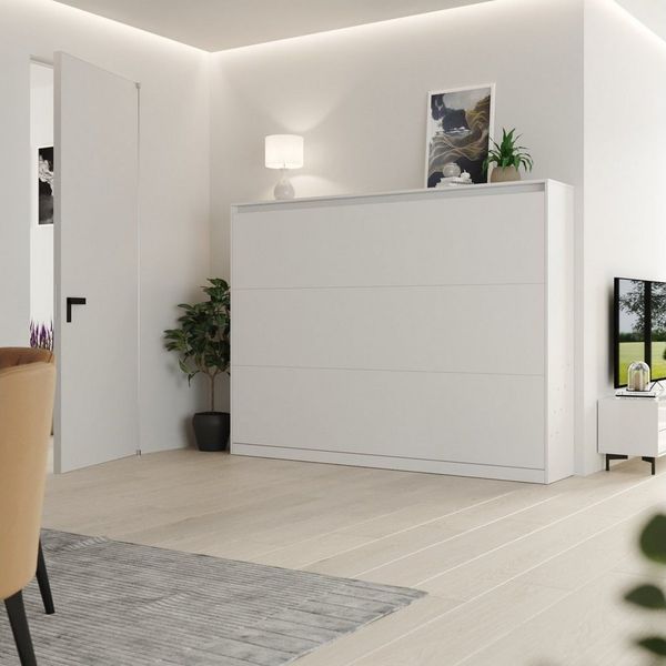 SMARTBett Schrankbett Classico 140x200 cm, 160x200 cm Horizontal Weiß Klappbett Gasdruckfedern