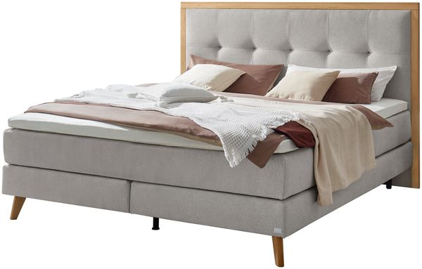 Marisol Boxspringbett grau Eiche MassivholzPolyester/Polyamid/Viskose 206cm x 188cm x 125cm