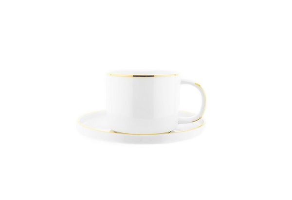 Mulex 12 Teiliger Kaffeetassen-Set mit Untertasse aus Porzellan Kaffeeservice 200 ml Weiß/Gold