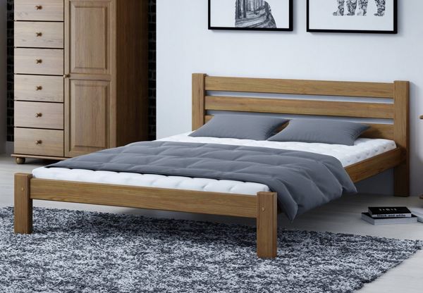 Home Collective Holzbett Einzelbett Massivholz Bett mit Massive Bettbeine & Lattenrost, 210 x 132 x 72 cm, Eiche