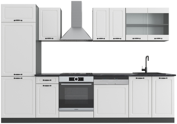 Küchenzeile R-Line Weiß Landhaus/Anthrazit 300 cm , AP Anthrazit Vicco