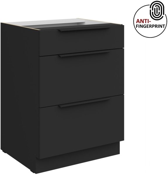 Küchen Unterschrank 60 cm Küche ARIA Schwarz ultra matt + Schwarz matt, hochwertige Fronten mit Anti Fingerprint Beschichtung, Soft-Close Küchenzeile Küchenblock