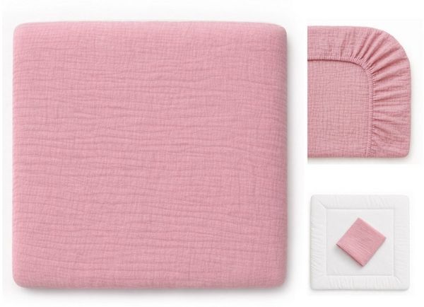 Wickelauflagenbezug 100% Baumwolle Musselin Bezug für Wickelauflage 85x75 und 75x75 cm – weicher Wickeauflagenüberzug, atmungsaktiv & waschbar ROSA