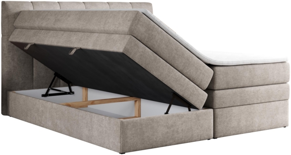 Boxspringbett mit Doppelmatratze - ALVIN-KING Beige 200x200 cm Stoff Mittelfest (H3) Bild 4