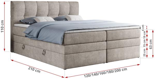 Boxspringbett mit Doppelmatratze - ALVIN-KING Beige 200x200 cm Stoff Mittelfest (H3) Bild 5