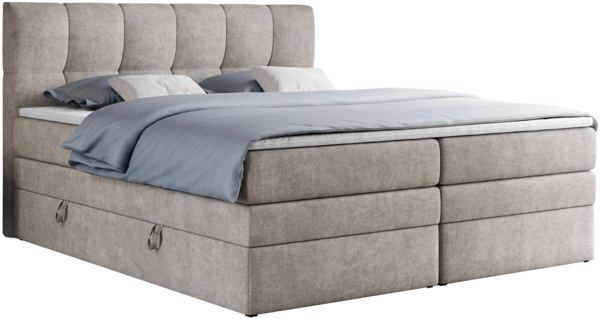 Boxspringbett mit Doppelmatratze - ALVIN-KING Beige 200x200 cm Stoff Mittelfest (H3) Bild 3