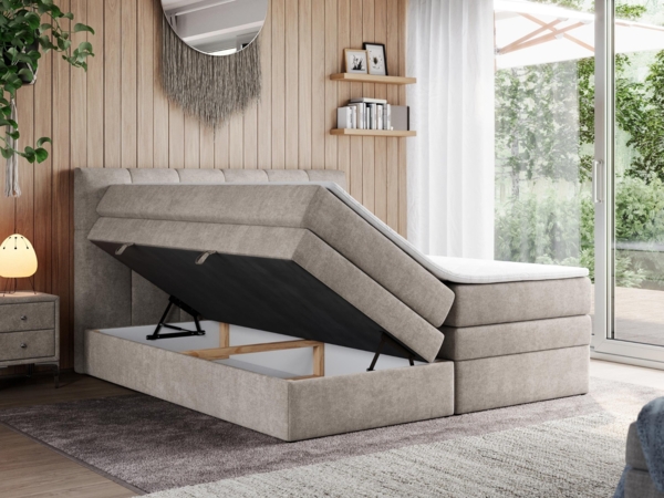 Boxspringbett mit Doppelmatratze - ALVIN-KING Beige 200x200 cm Stoff Mittelfest (H3) Bild 2