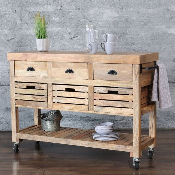 baario Küchenwagen Servierwagen ZAGON Holz, massiv Mangoholz Kücheninsel braun Rollwagen Trolley Anrichte Landhaus