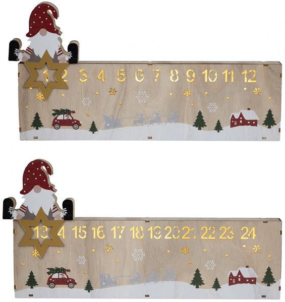Adventskalender LED-Weihnachtskalender aus Holz ca. 40 x 3,5 x 21 cm