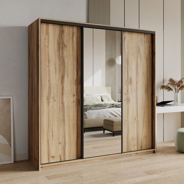 Masseno Schwebetürenschrank TAVI Kleiderschrank mit Spiegel und Schubladen Schlafzimmerschrank