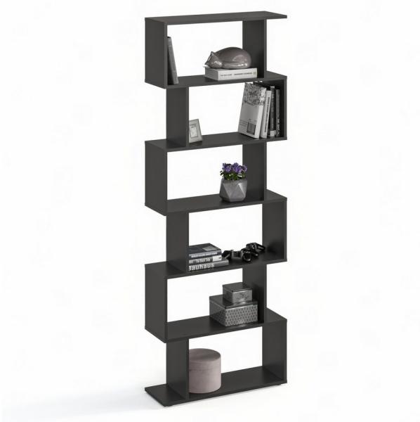 KOMTO Bücherregal Shelf 190 New Raumteiler Regal Standregal Holz und Hoch mit 6 Ebenen, S-Förmiges Modern Hochregal Aktenregal Büroregal 191x70x24 cm