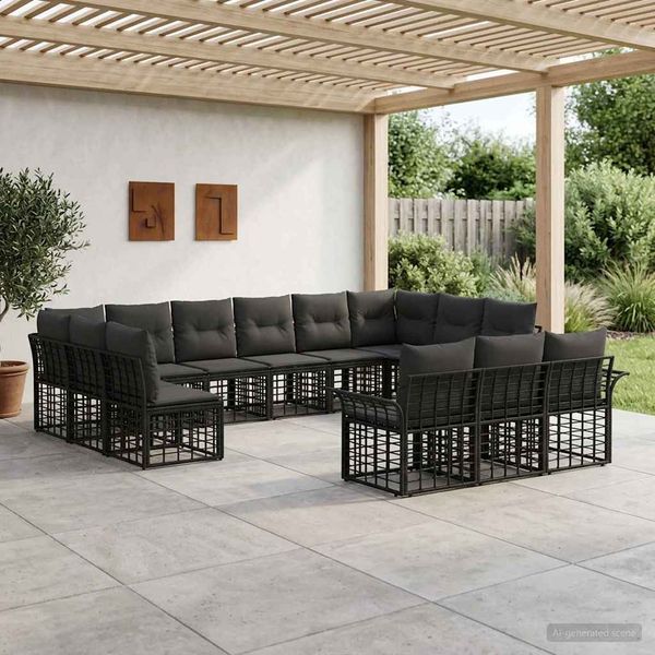 vidaXL Outdoor-Sofagarnitur 13 pcs Schwarz und Dunkelgrau Polyester 3437789