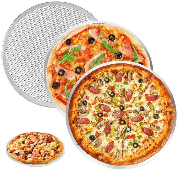 BlingBin Pizzablech 3 Stück Knusperblech aus Aluminium, 12 Zoll Pizza-Netz Bleche rund, Aluminium, (3er Set, 3-St, 12 Zoll), für Ofen, antihaftbeschichtet, gleichmäßige Wärmeverteilung