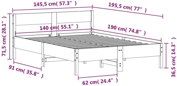 vidaXL Massivholzbett ohne Matratze Weiß 140x190 cm Kiefernholz 842767 Bild 9