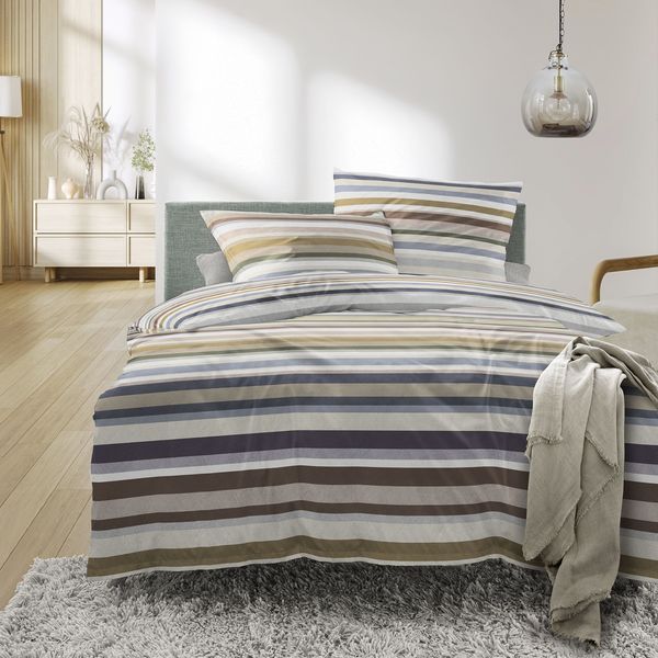 Irisette Mako Satin Bettwäsche Wave 8690-80 Streifen natur 135x200