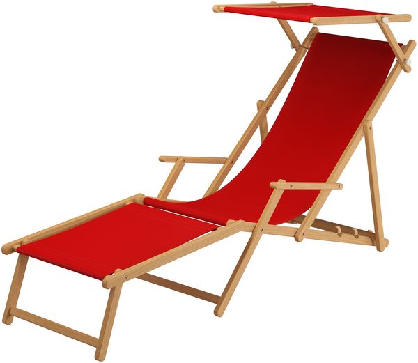Gartenliege rot Strandliege Relaxliege Fußablage Sonnendach Buche Klappstuhl 10-308 N F S