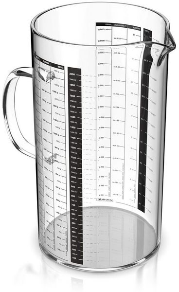 Arendo Messbecher 2 l Glas Messkrug Set, Borosilikatglas, hitzebeständig, Küchenbehälter, Glas, präzise Skala, hitzebeständig, mikrowellengeeignet, 2000 ml