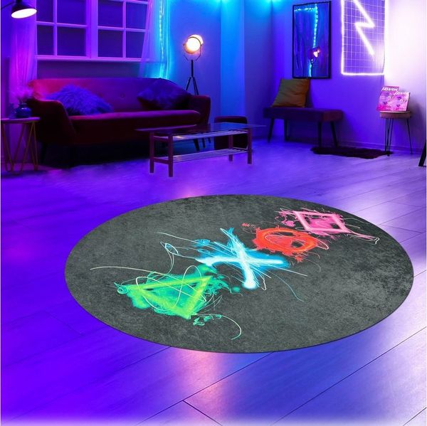 Carpetia Designteppich Gaming Style, rund, Höhe: 5 mm, mit grafischen Gaming-Motiven in Neon-Optik