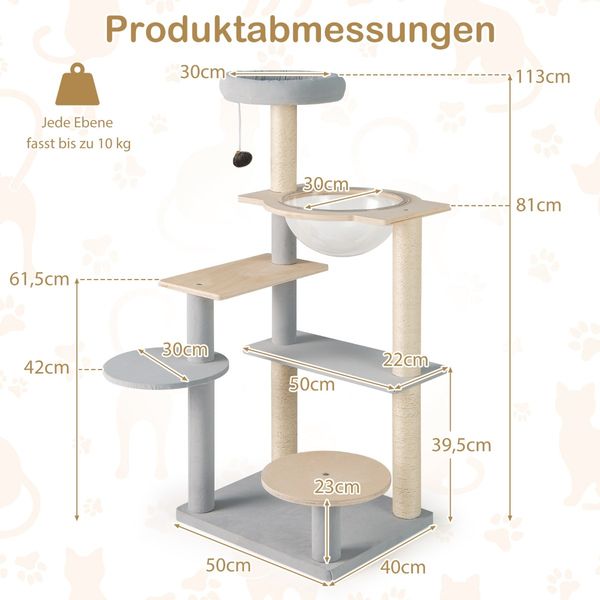113 cm Hoher Moderner Kratzbaum mit Abnehmbarer & Gepolsterter Aussichtsplattform Kletterbaum Bild 2