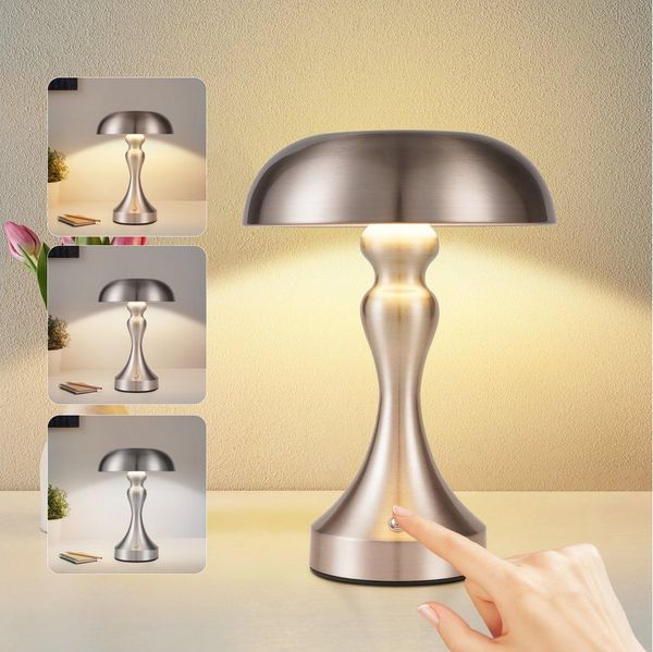 Nettlife LED Nachttischlampe Touch Dimmbar Kabellos Akku Tischleuchte Vintage mit USB Aufladbar, Dimmbar, LED fest integriert, Batterie Tischlampe für Fensterbank Wohnzimmer Schlafzimmer