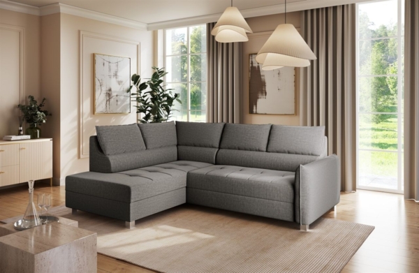 Ecksofa Schlafsofa Sofa MARNO in Stoff Vogue Grafit Ottomane Links