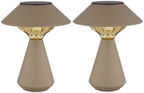 2x LED Solar Tischlampe, sandfarben, H 23 cm