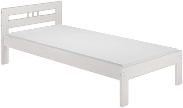 Erst-Holz Einzelbett 100x200 cm, inkl. Federleisten-Rollrost und Matratze, weiß