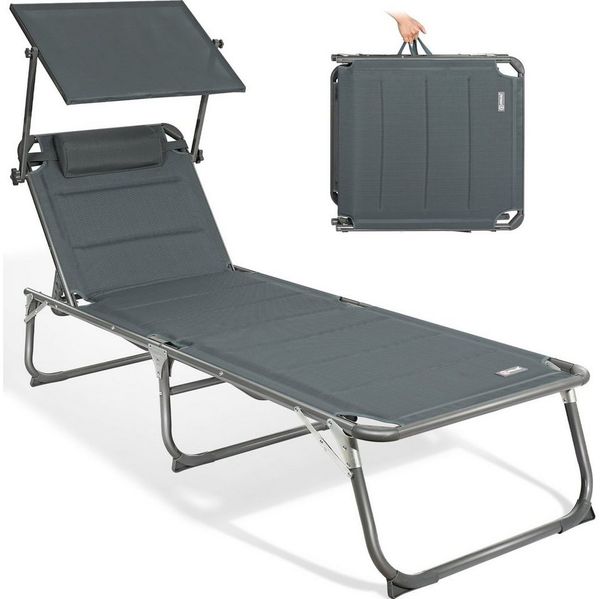 HOMECALL XXL-Sonnenliege aus Aluminium mit Dach und Quick-Dry-Schaum, max. Belastung bis 150 kg, Textilene anthrazit, 200x70 cm