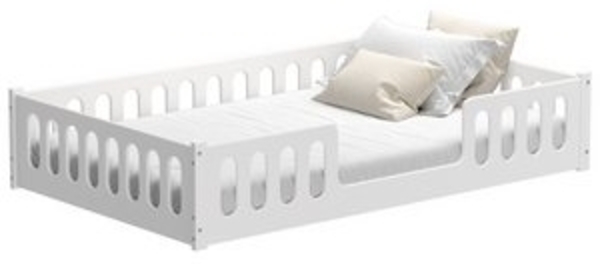CADANI 2in1 Monte Bodenbett 120x200 cm Montessori Kinderbett weiß, Rausfallschutz abnehmbar, 42 kg schwer, bis 200 kg belastbar, extra starker Roll-Lattenrost, umbaubar Bild 6