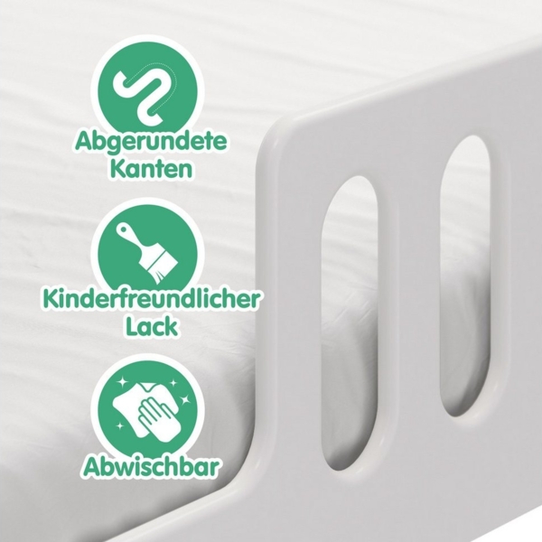 CADANI 2in1 Monte Bodenbett 120x200 cm Montessori Kinderbett weiß, Rausfallschutz abnehmbar, 42 kg schwer, bis 200 kg belastbar, extra starker Roll-Lattenrost, umbaubar Bild 3