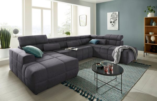 DOMO collection Wohnlandschaft Brandon viele Bezugsarten, auch in Cord und Leder, incl. Nierenkissen, mit Kopfteilverstellung, wahlweise Sitztiefenverstellung, U-Form
