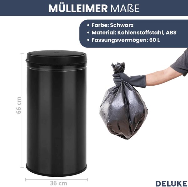 Sensor Mülleimer Küche 60L Schwarz - Automatik Bewegungssensor Klemmring | Smarter Abfalleimer mit Deckel Müllbehälter Kücheneimer Bild 3