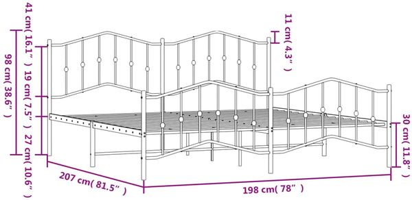 vidaXL Bettgestell mit Kopf- und Fußteil Metall Schwarz 193x203 cm 373813 Bild 9