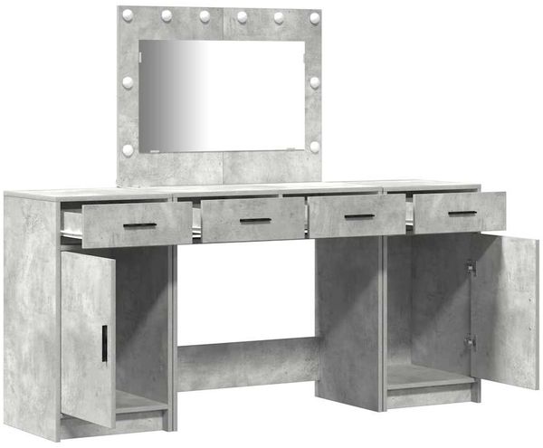 vidaXL Schminktisch mit Spiegelbeleuchtung 3 pcs Grau Holzwerkstoff 3334248 Bild 6