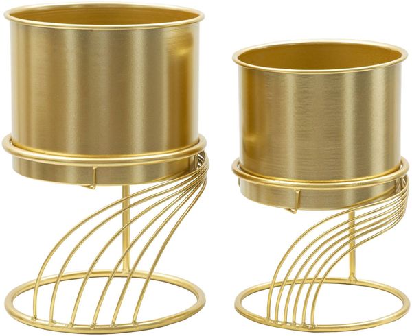 Dmora Set mit 2 Vasenhaltern Sauri, Dekorationszubehör, Dekoratives Artikel, Einrichtungszubehör, 23x23 h36 cm, Gold