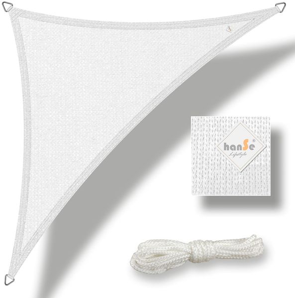 hanSe Sonnensegel Schattensegel Sonnenschutz UV-Beständig Dreieck 3x3x3m Weiß