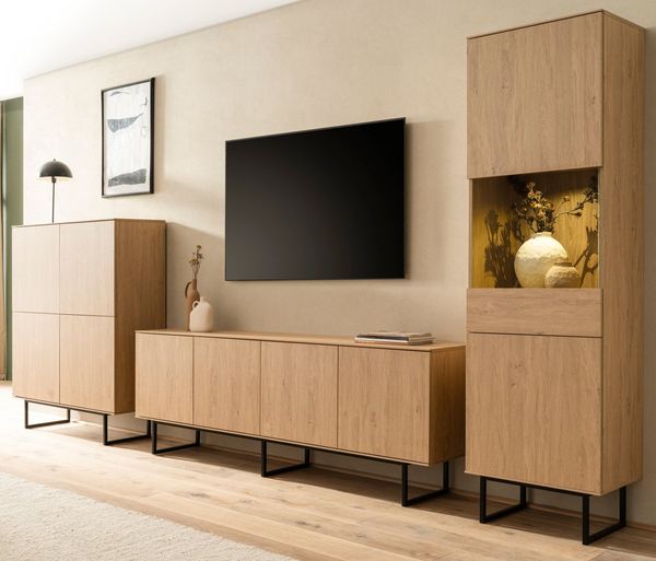 Furn. Design Wohnwand Breda, (Schrankwand in Stone Eiche Dekor, Set 3-teilig, 400x200 cm), mit 200 cm Lowboard, Push-To-Open-Funktion