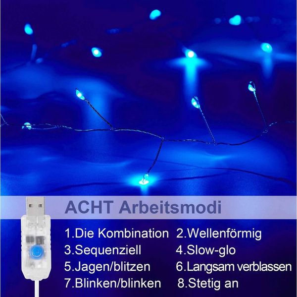 Qualra LED-Lichterkette 100/200LEDs Cluster Lichterkette USB Kupferkabel Feuerwerkskörper, 3/6m Dimmer mit Fernbedienung Timer Weihnachtslichterkette