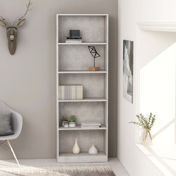 vidaXL Bücherregal 5 Fächer Betongrau 60x24x175 cm Holzwerkstoff 800886