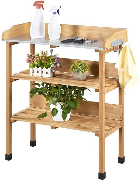 Yaheetech Pflanztisch, wetterfestes Tannenholz, 77 x 37 x 90 cm, Natur