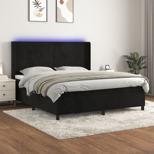vidaXL Boxspringbett mit Matratze & LED Schwarz 180x200 cm Samt 3139459