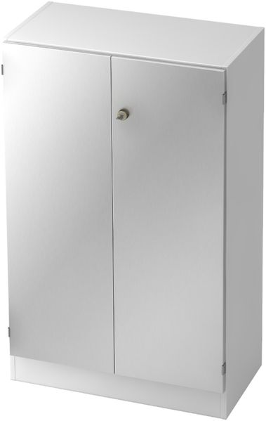 bümö office Aktenschrank abschließbar, Büroschrank klein aus FSC-Holz, 80cm breit in Weiß/Silber - abschließbarer Schrank, Büroschrank abschließbar, Büro Möbel Schrank System, 6550-W-S-SG