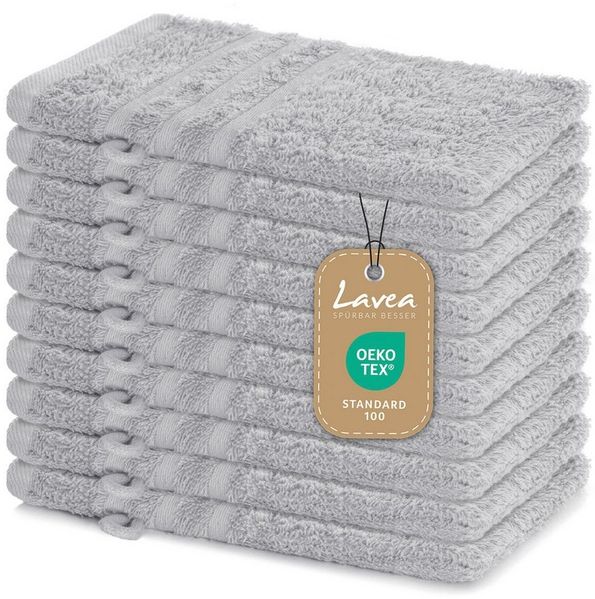 Lavea Waschhandschuh Elena, 15x21cm aus 100% Baumwolle, einzigartig weiche Waschhandschuhe mit Aufhänger (Set, 10-St), ideal für die schonende Reinigung des gesamten Körpers