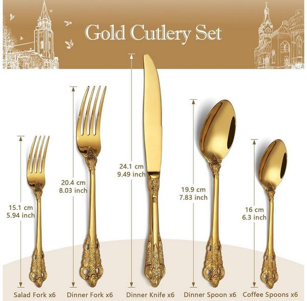 LuxusKollektion Kochbesteck-Set Besteck Set 30 Gold Edelstahl 30 Stück Goldene Kronen Besteck 30 Stück