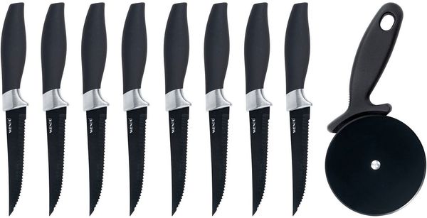 WENKO Messer-Set BBQ-Messer & Pizzaschneider (Set, 9-tlg), für Steaks, Grillgut, Pizza, rostfreier Edelstahl, ergonomischer Griff