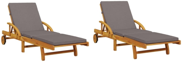 vidaXL Sonnenliegen 2 Stk. mit Auflagen 200x68x83 cm Massivholz Akazie 3206373